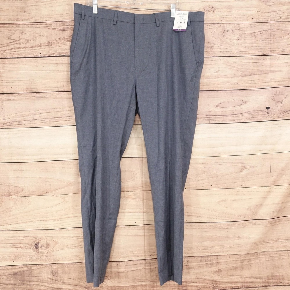 New! Calvin Klein Dress Pants Mens 40x30 Blue Slim Fit Stretch Flat Front